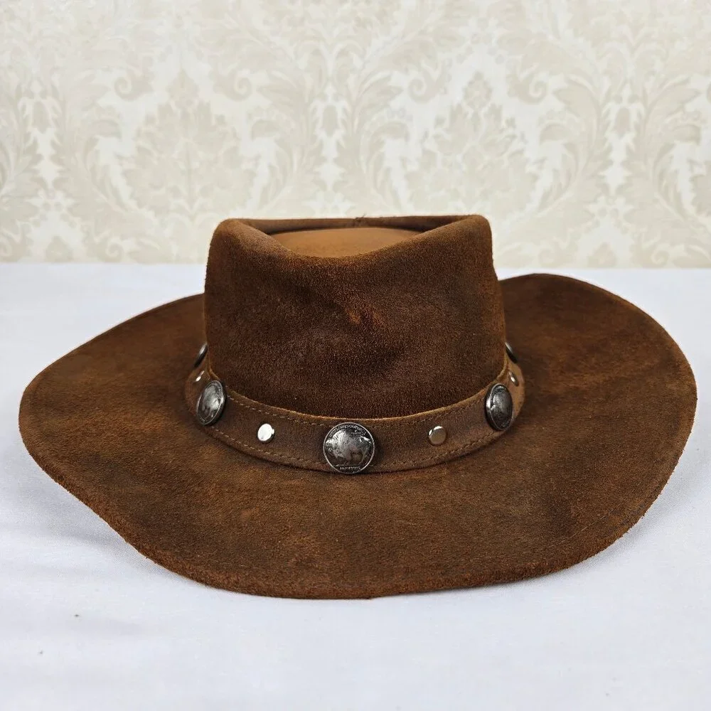 Minnetonka Size Medium Brown Leather The Outback Buffalo Nickel Hat Unisex